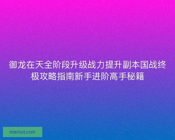 御龙在天全阶段升级战力提升副本国战终极攻略指南新手进阶高手秘籍