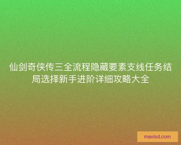 仙剑奇侠传三全流程隐藏要素支线任务结局选择新手进阶详细攻略大全