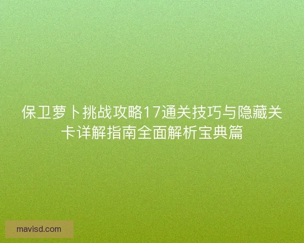 保卫萝卜挑战攻略17通关技巧与隐藏关卡详解指南全面解析宝典篇